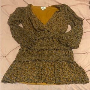 Socialite Floral Mini Dress - Mustard and Blue